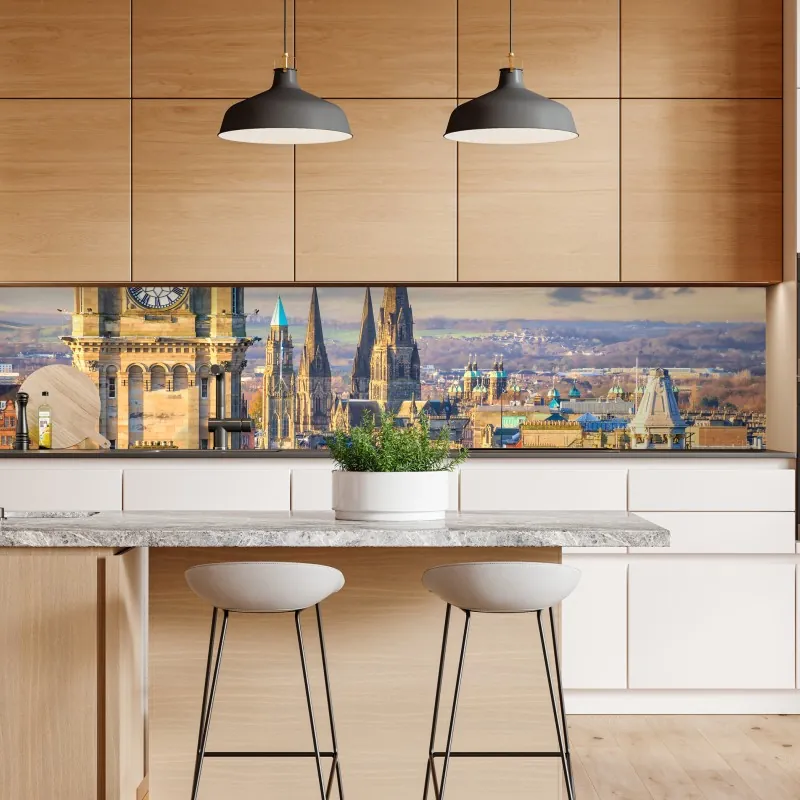 Naklejka repozycjonowalna Edynburg panorama z zamkiem i wieżą zegarową – Wallissimo® Naklejka repozycjonowalna Edynburg panorama z zamkiem i wieżą zegarową – Wallissimo®