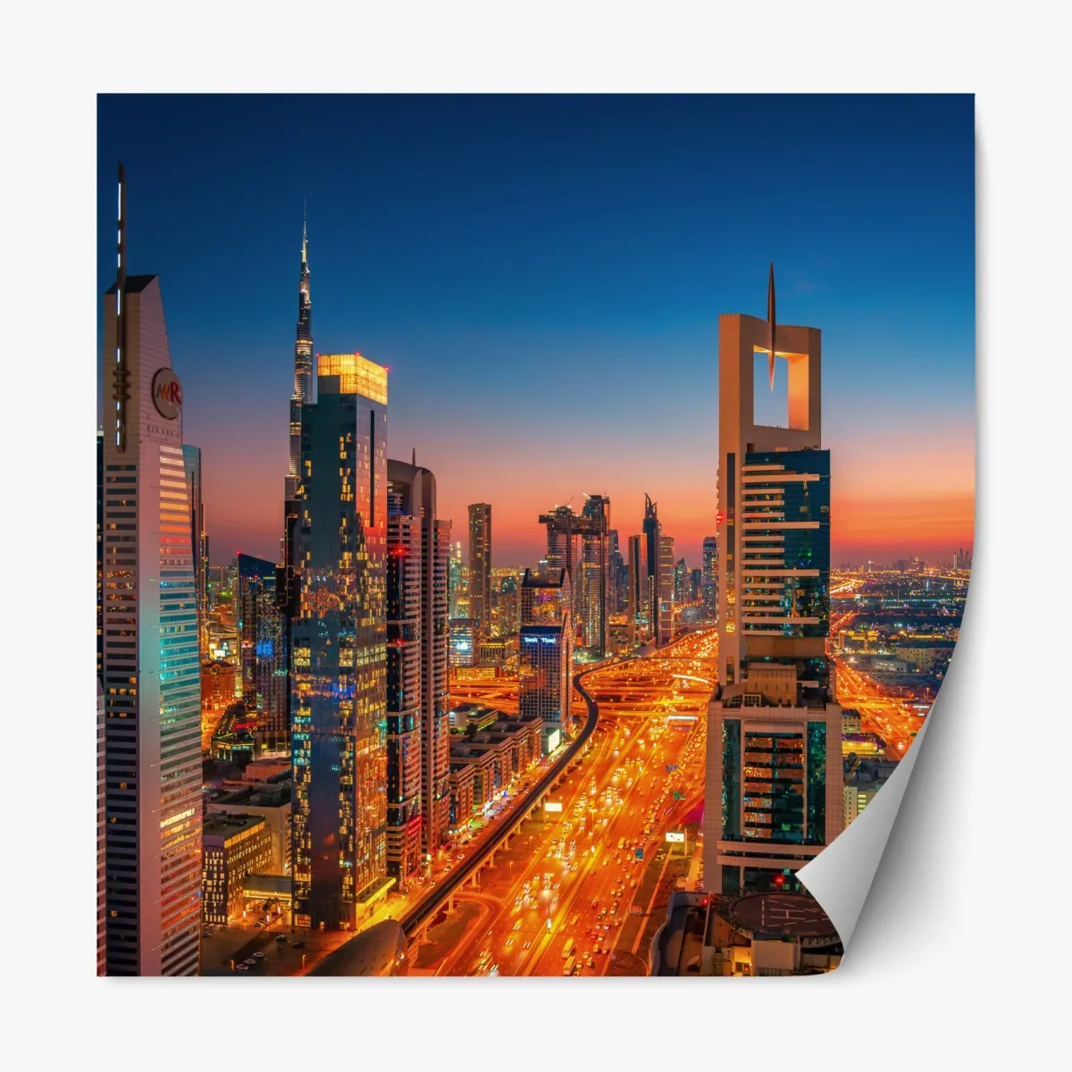 Naklejka repozycjonowalna panorama Dubaju o zmierzchu – Wallissimo® Naklejka repozycjonowalna panorama Dubaju o zmierzchu – Wallissimo®