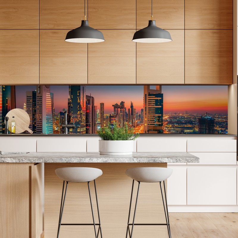 Naklejka repozycjonowalna panorama Dubaju o zmierzchu – Wallissimo® Naklejka repozycjonowalna panorama Dubaju o zmierzchu – Wallissimo®