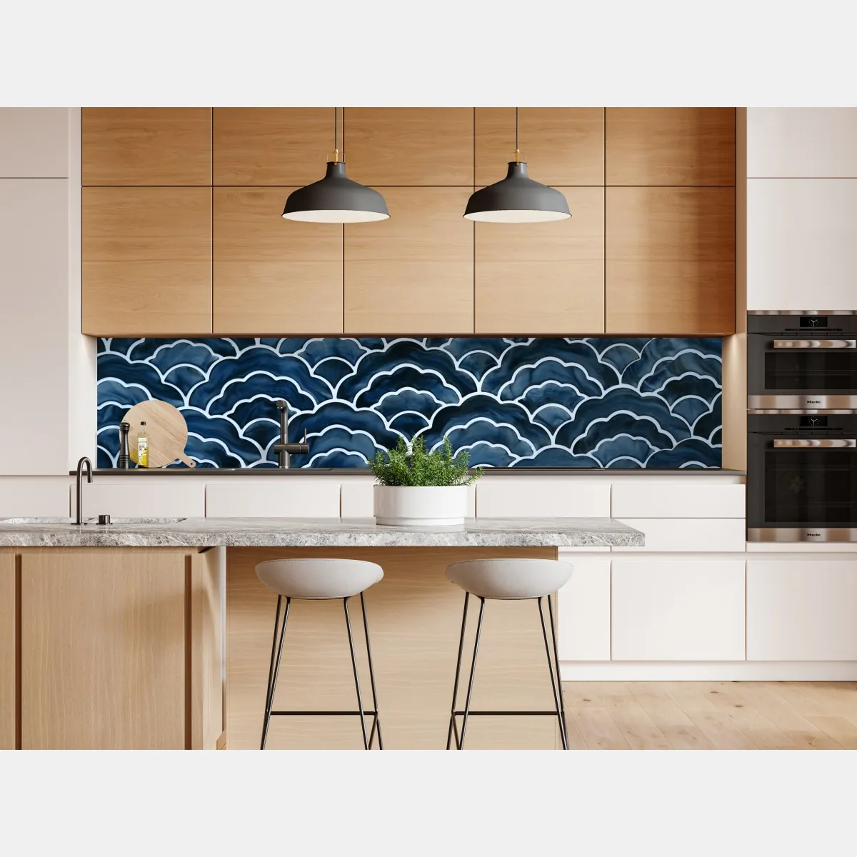 Naklejka repozycjonowalna japoński niebieski wzór seigaiha – Wallissimo® Naklejka repozycjonowalna japoński niebieski wzór seigaiha – Wallissimo®