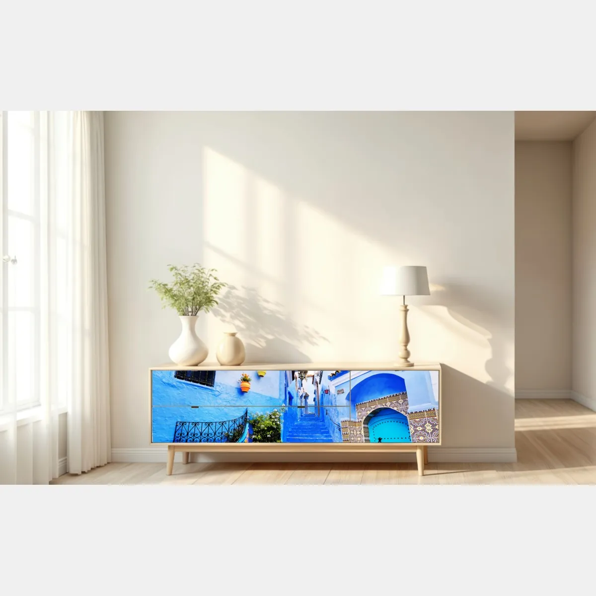 Naklejka repozycjonowalna niebieska uliczka w Chefchaouen – Wallissimo® Naklejka repozycjonowalna niebieska uliczka w Chefchaouen – Wallissimo®