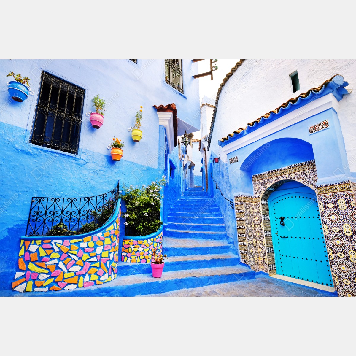 Naklejka repozycjonowalna niebieska uliczka w Chefchaouen – Wallissimo® Naklejka repozycjonowalna niebieska uliczka w Chefchaouen – Wallissimo®