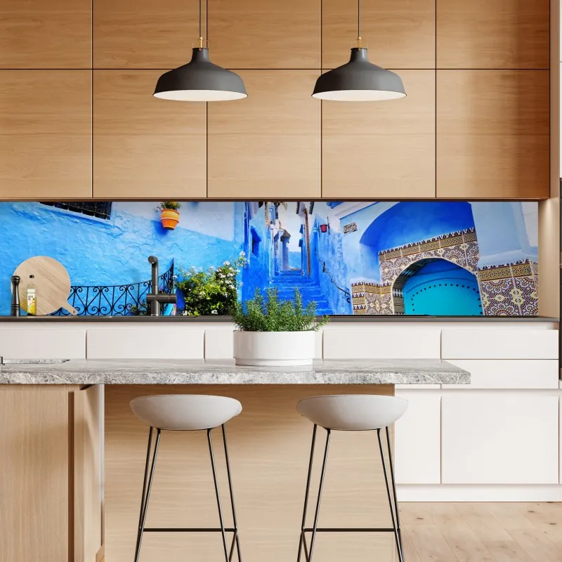 Naklejka repozycjonowalna niebieska uliczka w Chefchaouen – Wallissimo® Naklejka repozycjonowalna niebieska uliczka w Chefchaouen – Wallissimo®