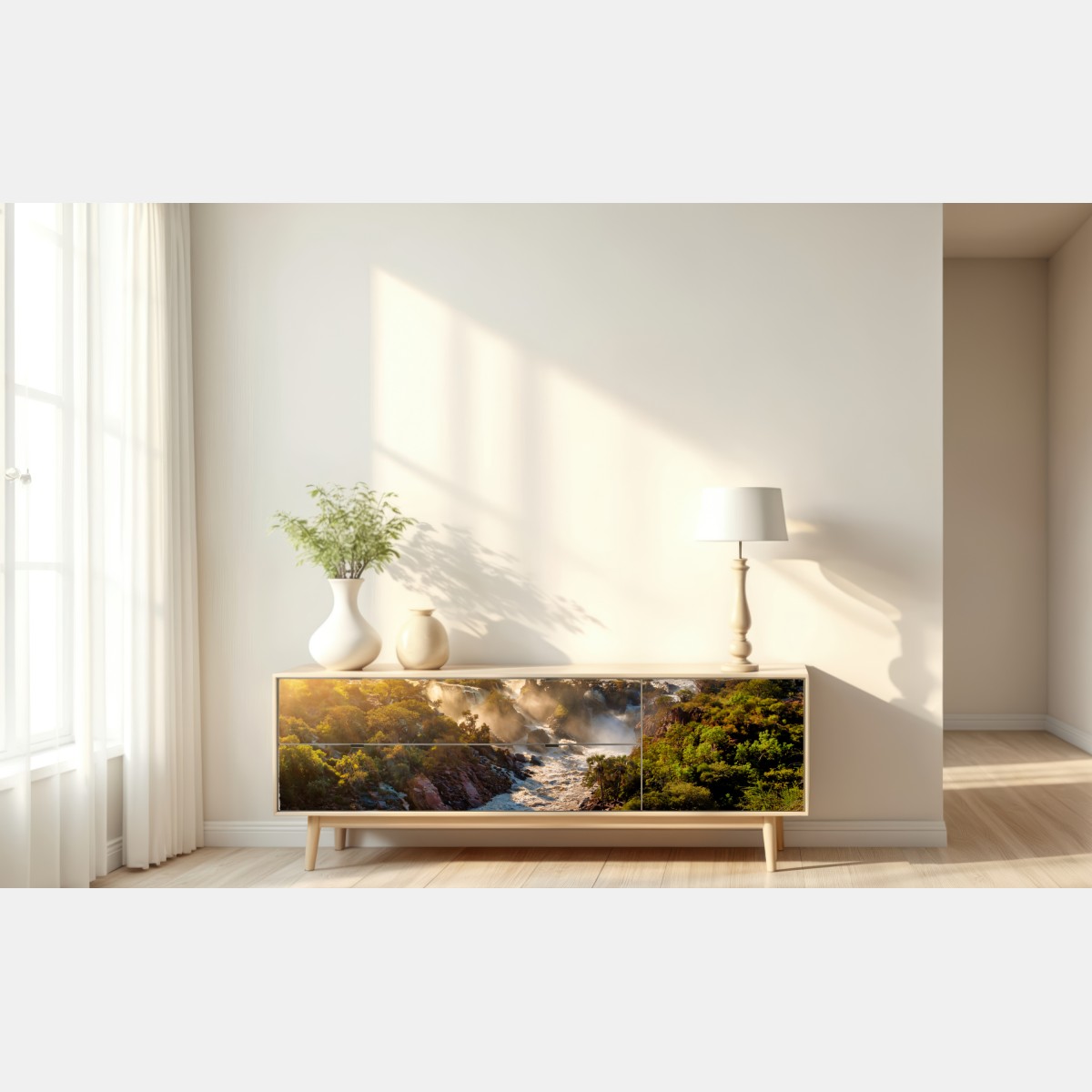 Naklejka repozycjonowalna wschód słońca nad Wodospadami Epupa – Wallissimo® Naklejka repozycjonowalna wschód słońca nad Wodospadami Epupa – Wallissimo®