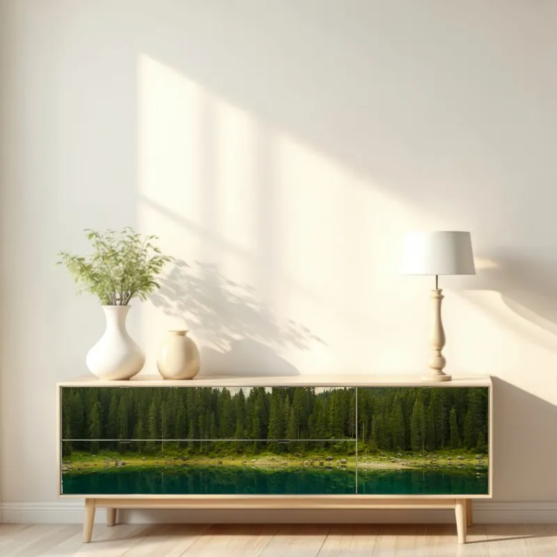 Naklejka repozycjonowalna spokojne odbicie nad Lago di Carezza, Dolomity – Wallissimo® Naklejka repozycjonowalna spokojne odbicie nad Lago di Carezza, Dolomity – Wallissimo®