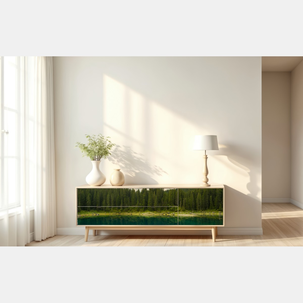 Naklejka repozycjonowalna spokojne odbicie nad Lago di Carezza, Dolomity – Wallissimo® Naklejka repozycjonowalna spokojne odbicie nad Lago di Carezza, Dolomity – Wallissimo®