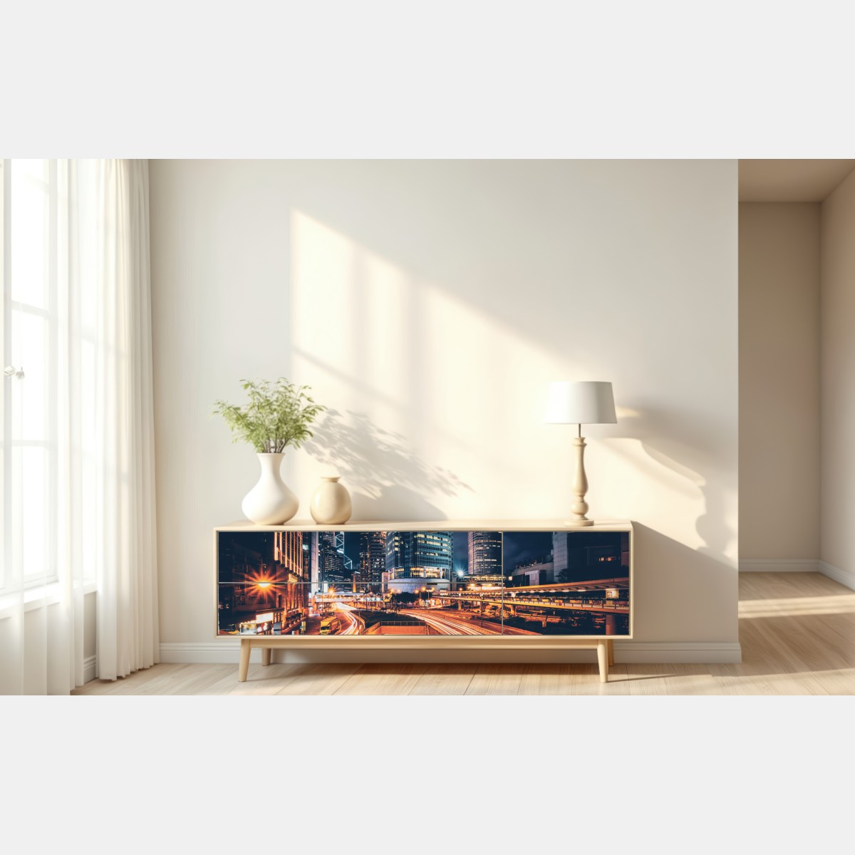 Naklejka repozycjonowalna nocne smugi świetlne nad miejską autostradą – Wallissimo® Naklejka repozycjonowalna nocne smugi świetlne nad miejską autostradą – Wallissimo®