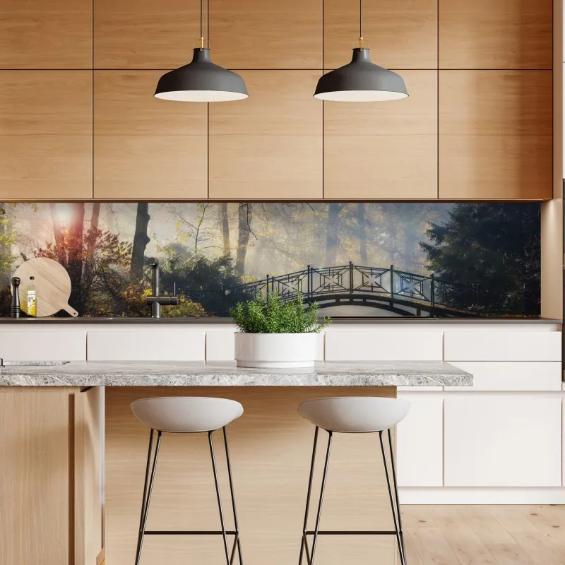 Naklejka repozycjonowalna czerwone domki nad zaśnieżoną górą – Wallissimo®