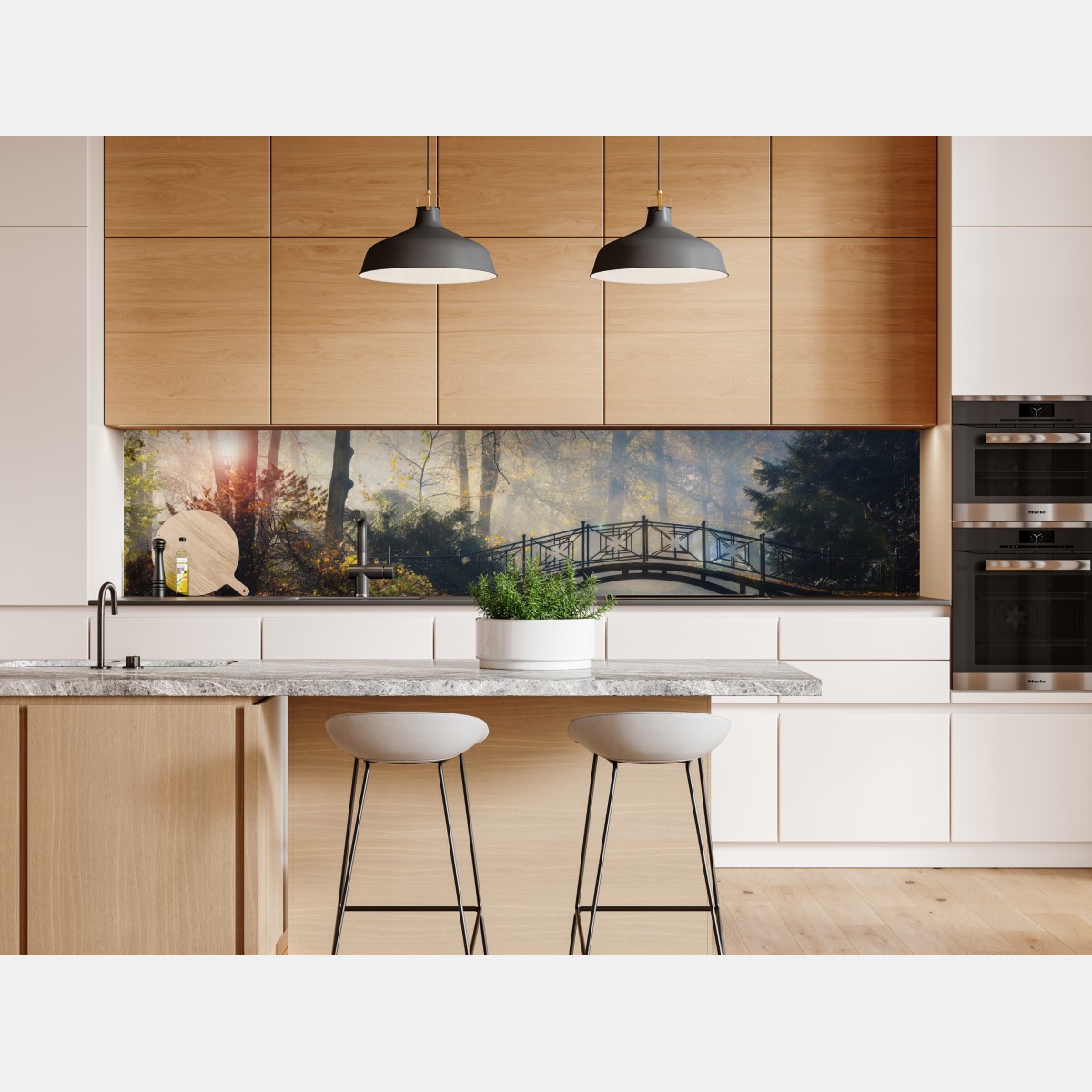 Naklejka repozycjonowalna mglisty jesienny most z łabędziem – Wallissimo® Naklejka repozycjonowalna mglisty jesienny most z łabędziem – Wallissimo®