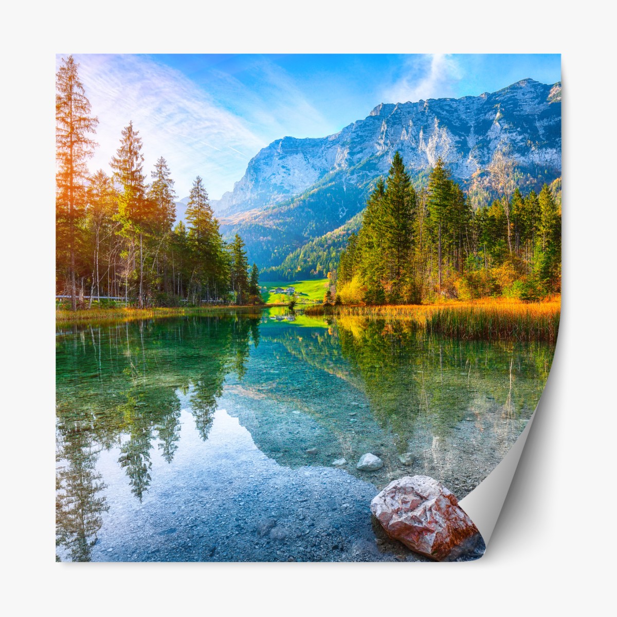 Repositionable sticker Hintersee autumn lake reflection at sunset
