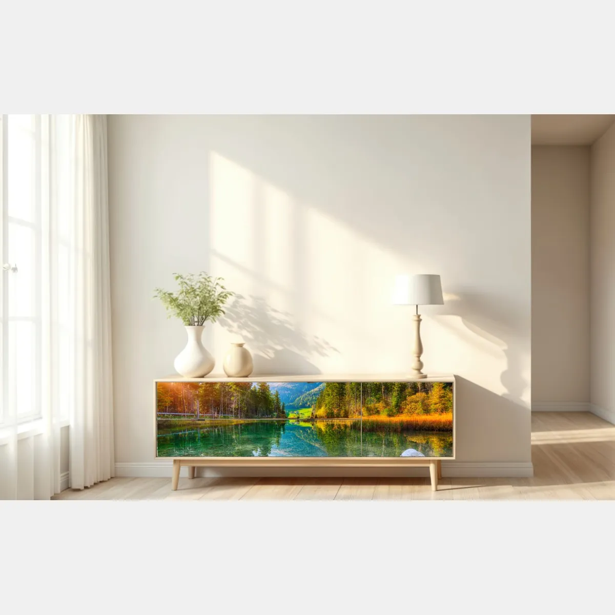 Naklejka repozycjonowalna jezioro Hintersee jesienny zachód i odbicie – Wallissimo® Naklejka repozycjonowalna jezioro Hintersee jesienny zachód i odbicie – Wallissimo®