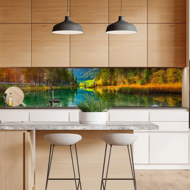 Naklejka repozycjonowalna jezioro Hintersee jesienny zachód i odbicie – Wallissimo® Naklejka repozycjonowalna jezioro Hintersee jesienny zachód i odbicie – Wallissimo®