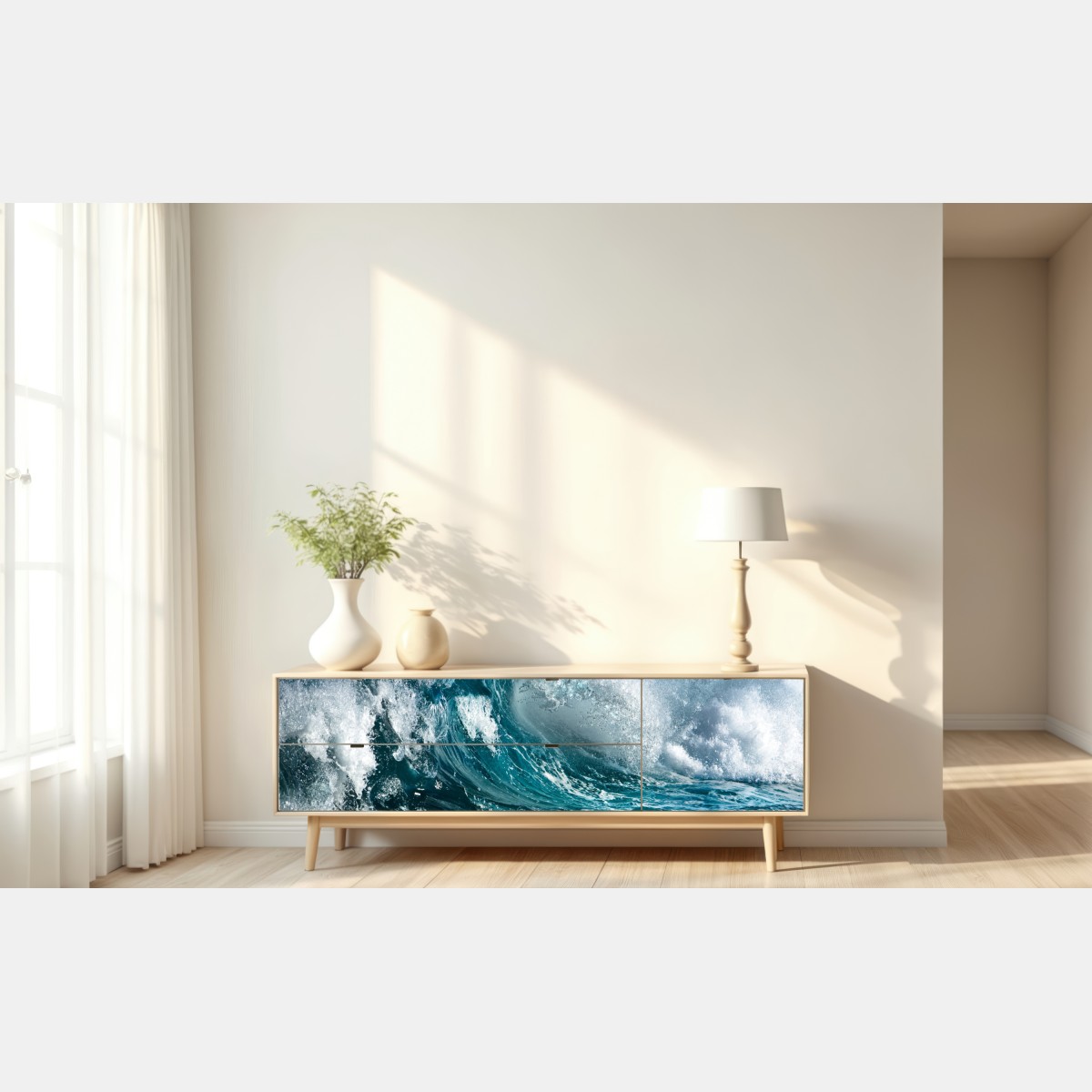 Naklejka repozycjonowalna turkusowa fala oceanu w ruchu – Wallissimo® Naklejka repozycjonowalna turkusowa fala oceanu w ruchu – Wallissimo®