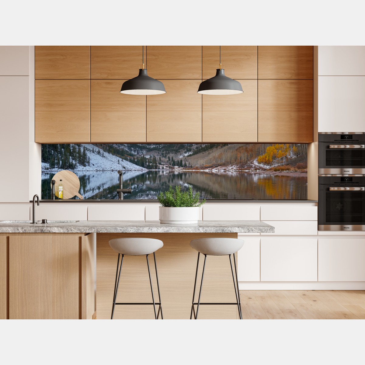 Naklejka repozycjonowalna spokojne alpejskie jezioro odbijające ośnieżone szczyty i jesienne drzewa – Wallissimo® Naklejka repozycjonowalna spokojne alpejskie jezioro odbijające ośnieżone szczyty i jesienne drzewa – Wallissimo®