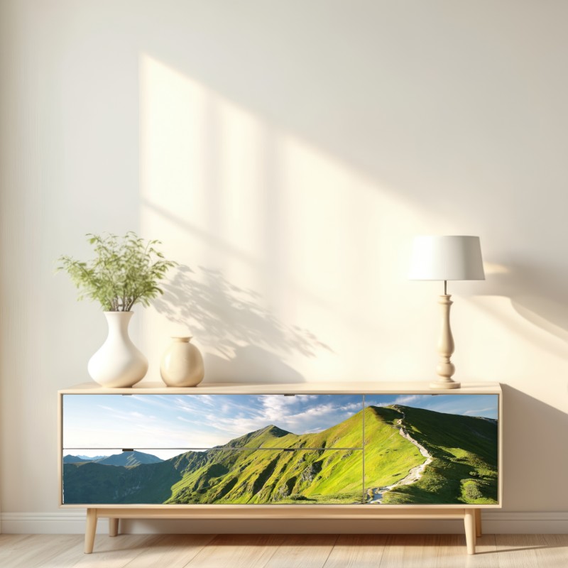 Naklejka repozycjonowalna słoneczny grzbiet górski ze ścieżką – Wallissimo® Naklejka repozycjonowalna słoneczny grzbiet górski ze ścieżką – Wallissimo®