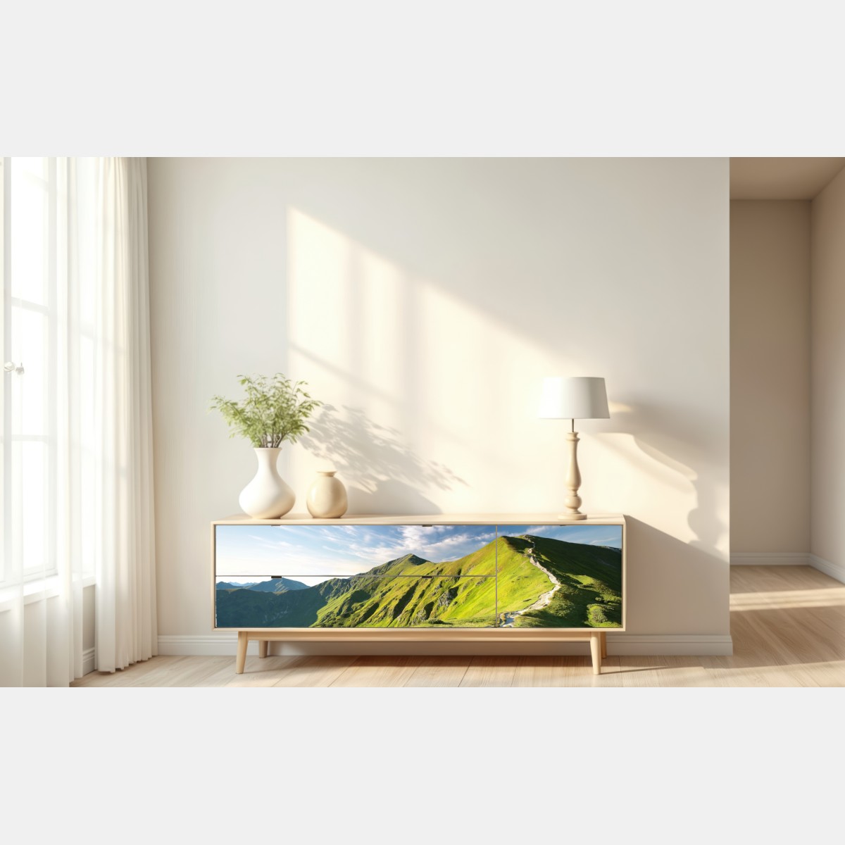 Naklejka repozycjonowalna słoneczny grzbiet górski ze ścieżką – Wallissimo® Naklejka repozycjonowalna słoneczny grzbiet górski ze ścieżką – Wallissimo®