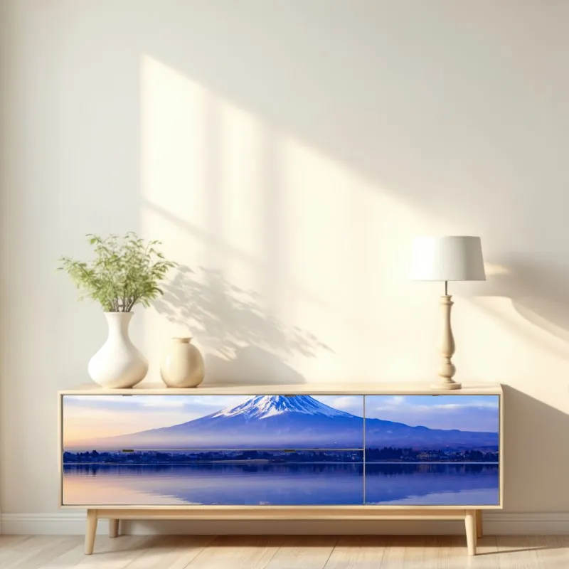 Naklejka repozycjonowalna Góra Fuji poranne odbicie nad jeziorem – Wallissimo® Naklejka repozycjonowalna Góra Fuji poranne odbicie nad jeziorem – Wallissimo®