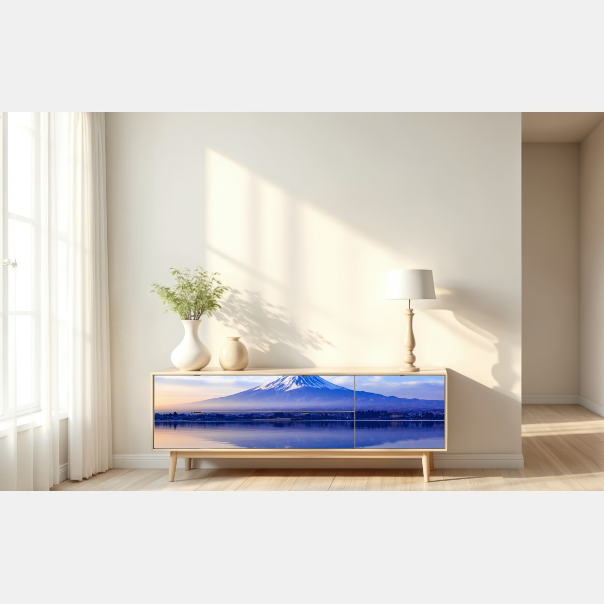 Naklejka repozycjonowalna Góra Fuji poranne odbicie nad jeziorem – Wallissimo® Naklejka repozycjonowalna Góra Fuji poranne odbicie nad jeziorem – Wallissimo®