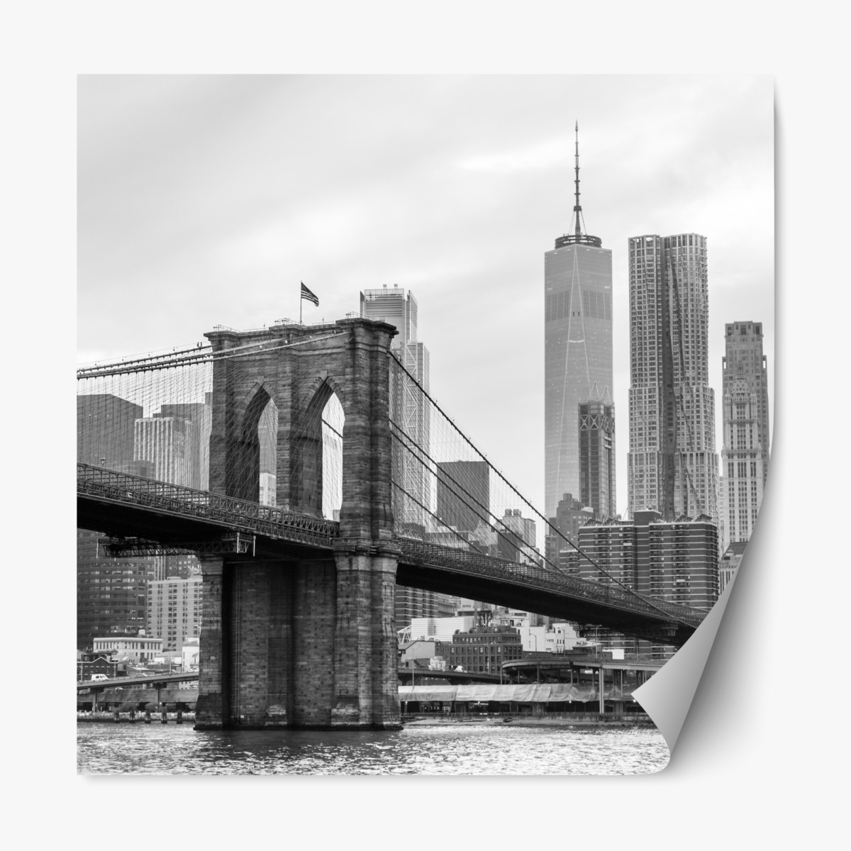 Repositionable sticker Brooklyn Bridge and New York skyline in grayscale