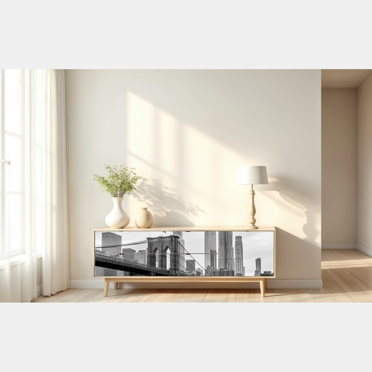 Naklejka repozycjonowalna most brooklyński i panorama Nowego Jorku w odcieniach szarości – Wallissimo® Naklejka repozycjonowalna most brooklyński i panorama Nowego Jorku w odcieniach szarości – Wallissimo®