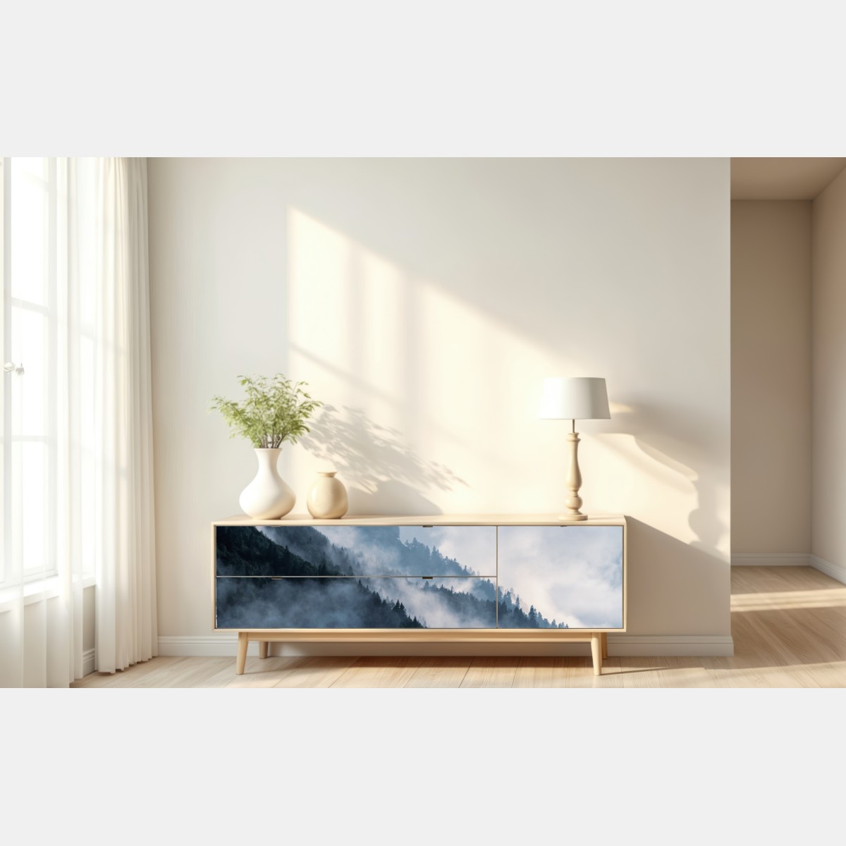 Naklejka repozycjonowalna mglista górska panorama – Wallissimo® Naklejka repozycjonowalna mglista górska panorama – Wallissimo®