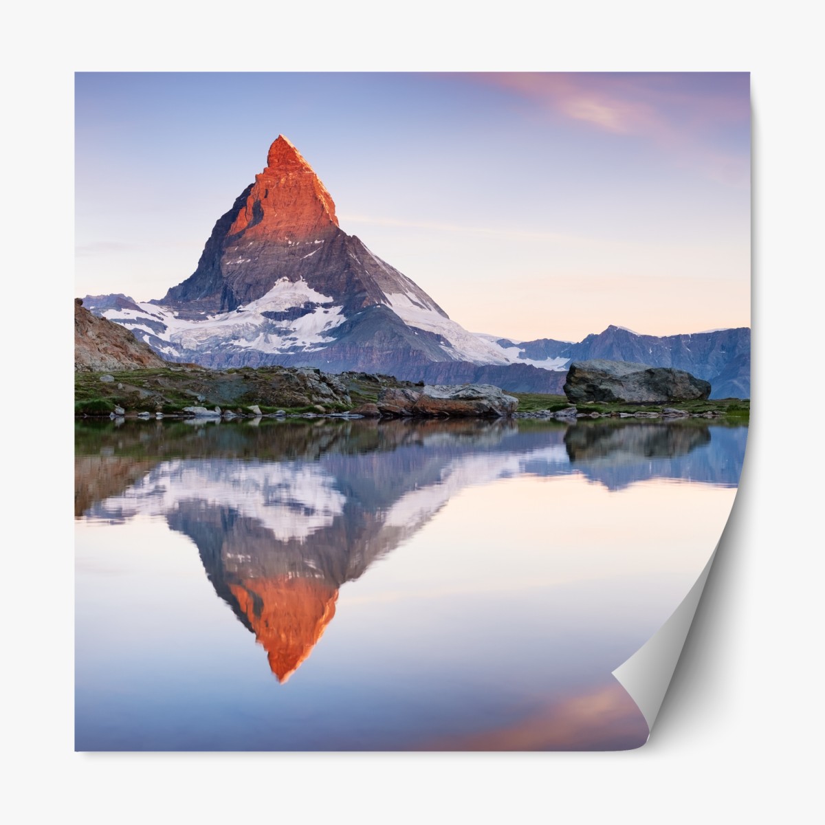 Repositionable sticker Matterhorn sunrise reflection over alpine lake
