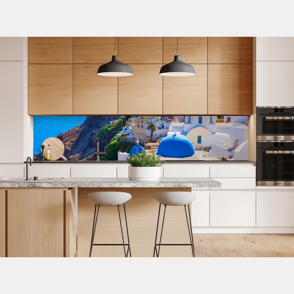 Naklejka repozycjonowalna Santorini niebieskie kopuły i białe domy – Wallissimo® Naklejka repozycjonowalna Santorini niebieskie kopuły i białe domy – Wallissimo®