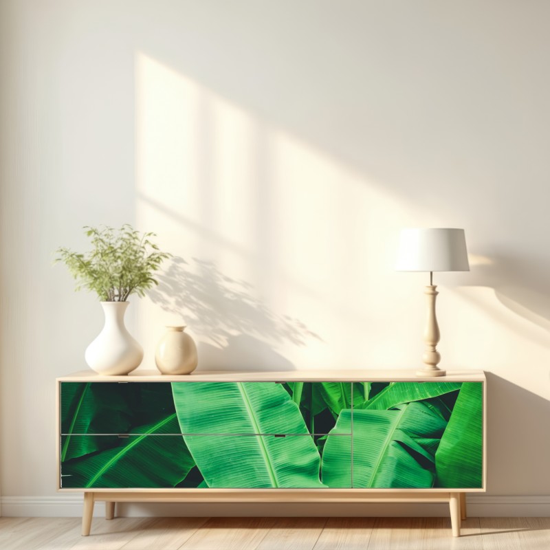 Naklejka repozycjonowalna tropikalne liście bananowca – Wallissimo® Naklejka repozycjonowalna tropikalne liście bananowca – Wallissimo®