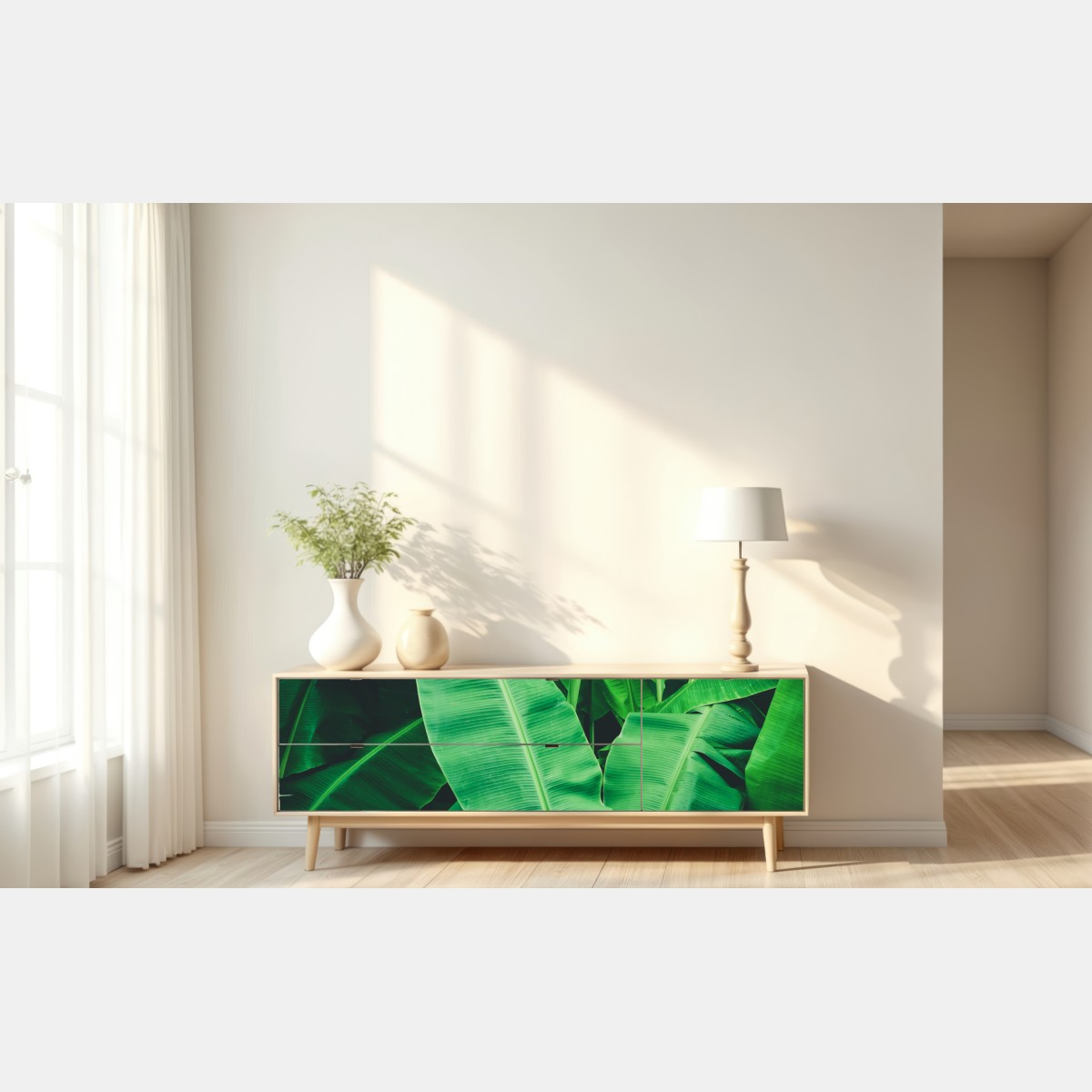 Naklejka repozycjonowalna tropikalne liście bananowca – Wallissimo® Naklejka repozycjonowalna tropikalne liście bananowca – Wallissimo®
