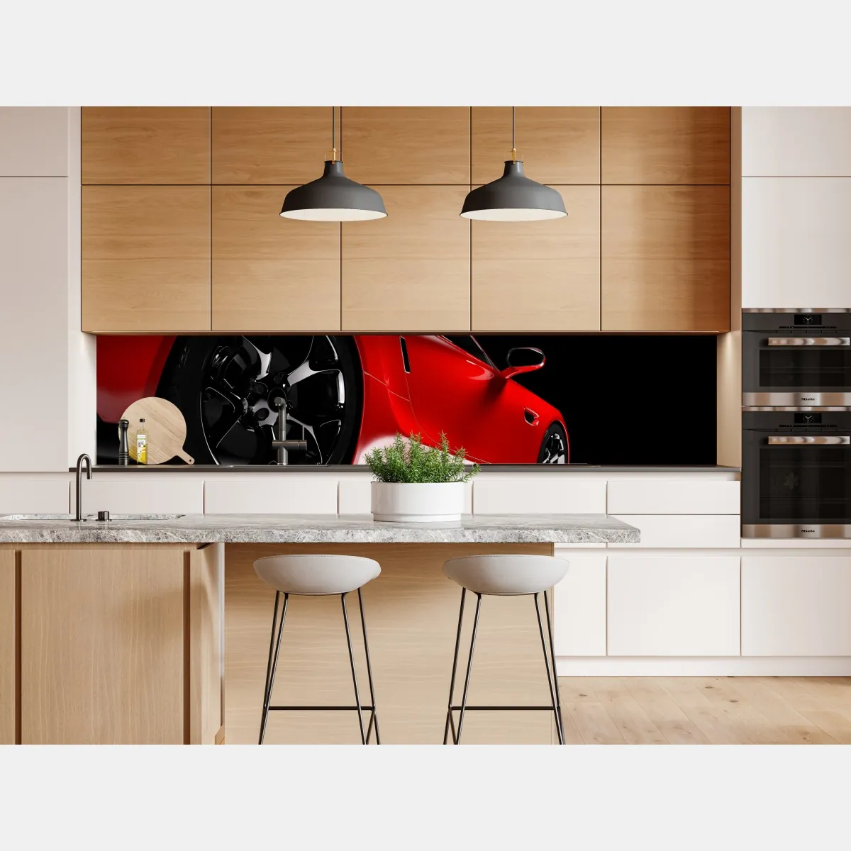 Naklejka repozycjonowalna zbliżenie czerwonego samochodu sportowego – Wallissimo® Naklejka repozycjonowalna zbliżenie czerwonego samochodu sportowego – Wallissimo®