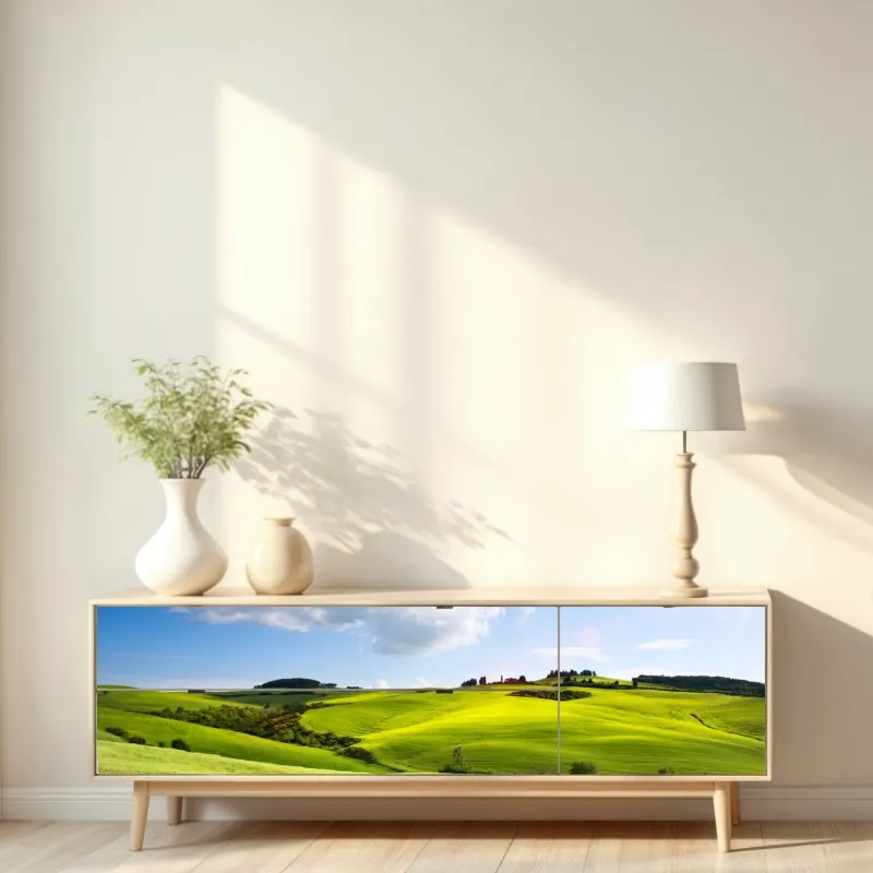 Naklejka repozycjonowalna ośnieżone szczyty odbite w jesiennym alpejskim jeziorze – Wallissimo®