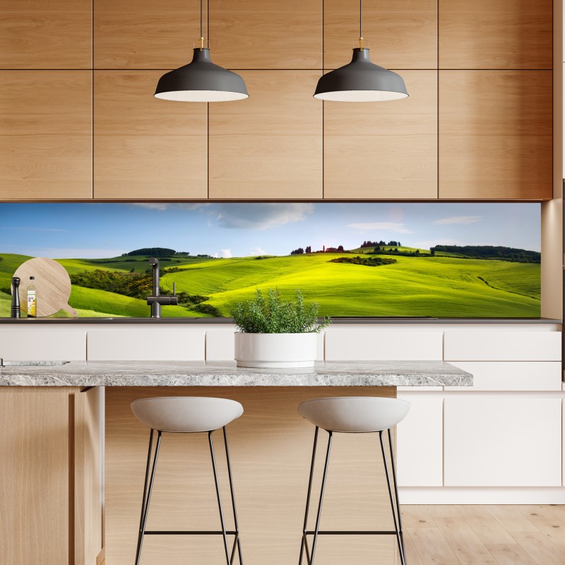 Naklejka repozycjonowalna Toskania zielone wzgórza o zachodzie słońca – Wallissimo® Naklejka repozycjonowalna Toskania zielone wzgórza o zachodzie słońca – Wallissimo®