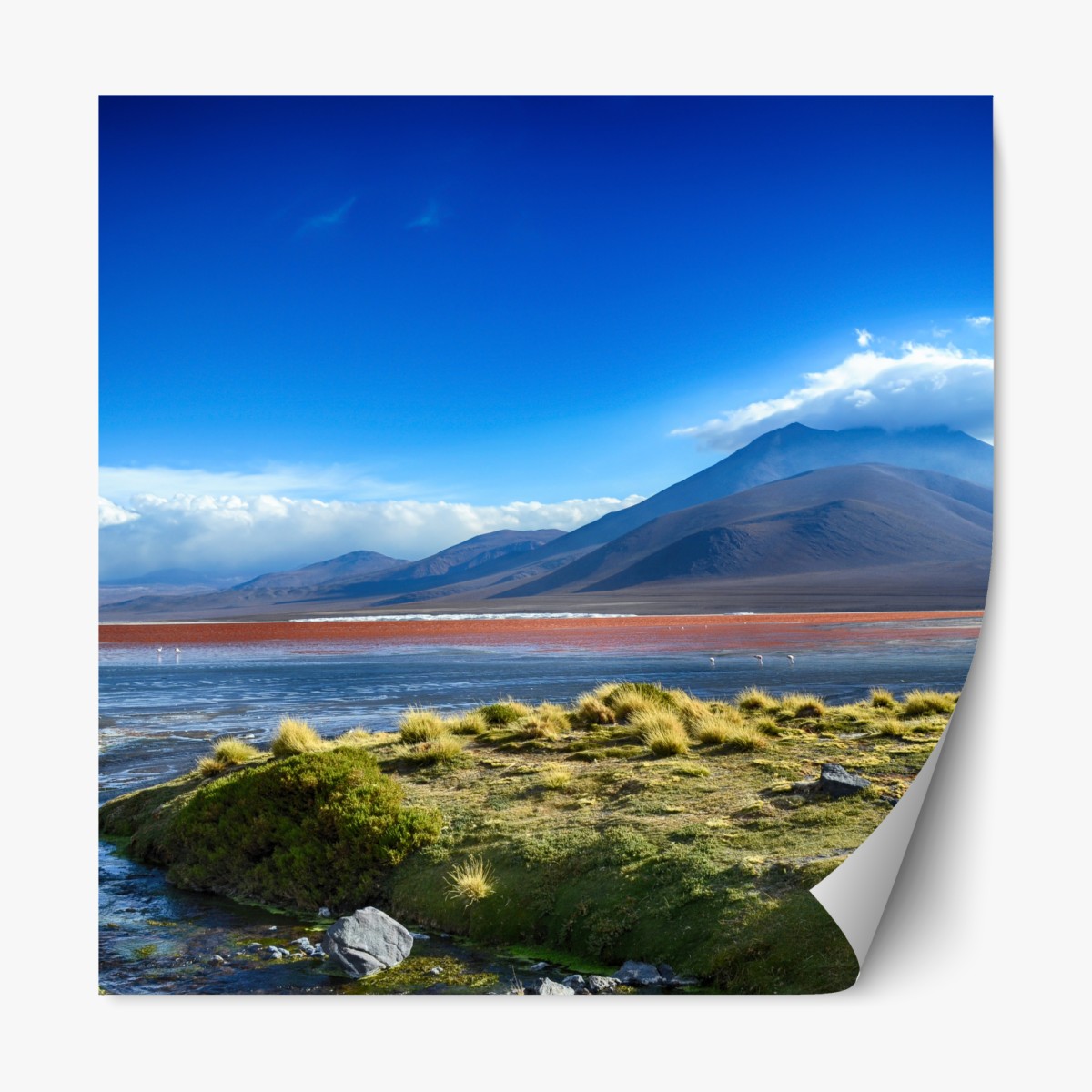 Repositionable sticker serene mountain lagoon landscape