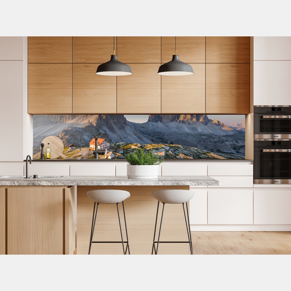 Naklejka repozycjonowalna oświetlone słońcem schronisko w górach – Wallissimo® Naklejka repozycjonowalna oświetlone słońcem schronisko w górach – Wallissimo®