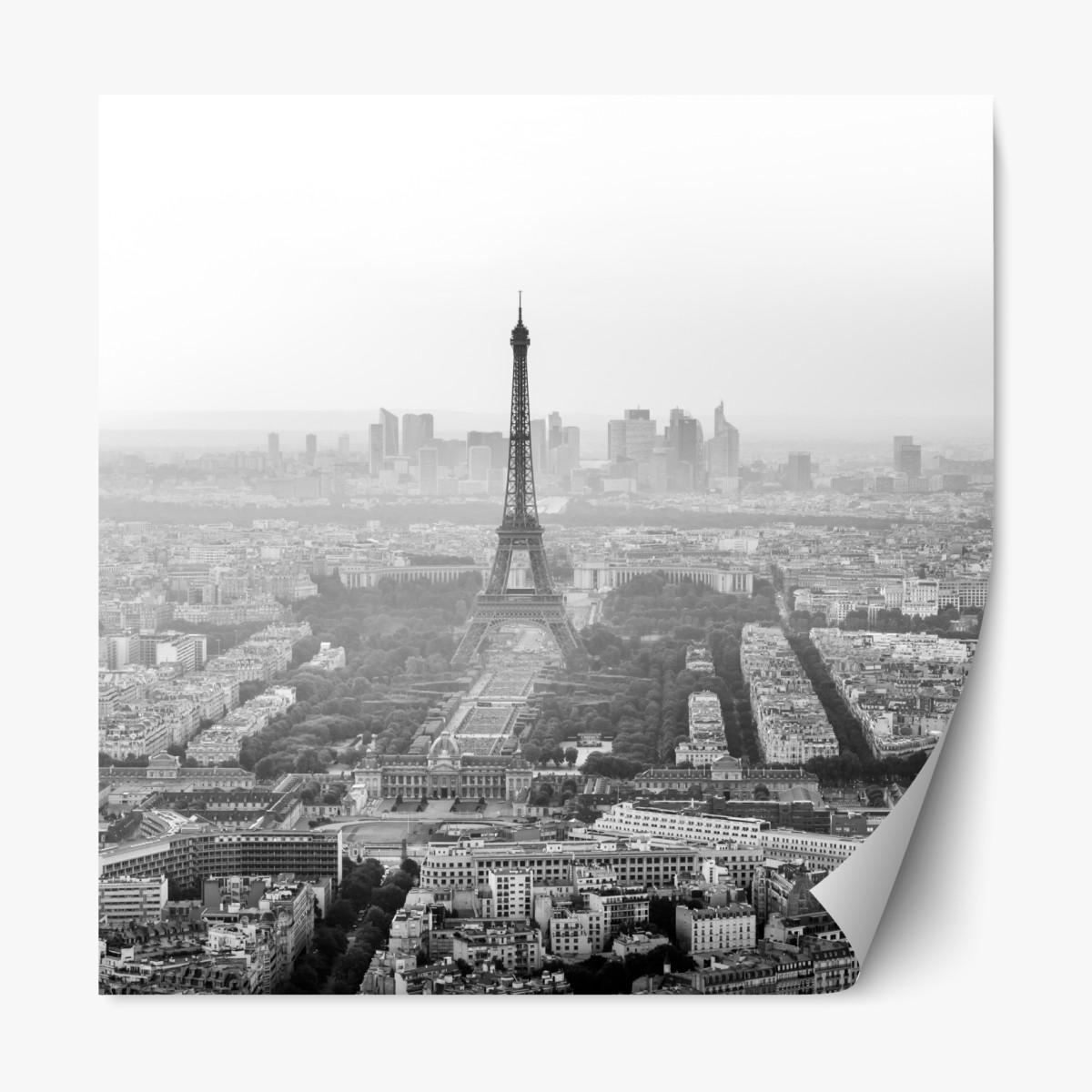 Repositionable sticker elegant Eiffel Tower aerial skyline in grayscale