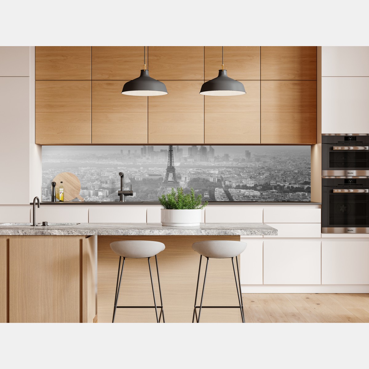 Naklejka repozycjonowalna elegancka Wieża Eiffla panorama lotnicza w odcieniach szarości – Wallissimo® Naklejka repozycjonowalna elegancka Wieża Eiffla panorama lotnicza w odcieniach szarości – Wallissimo®