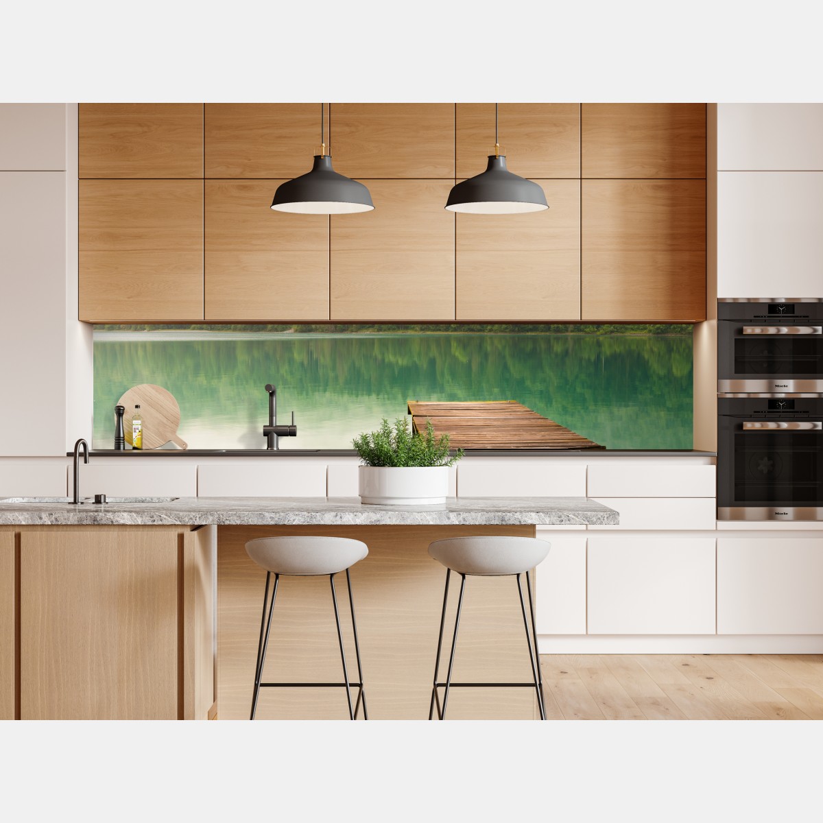 Naklejka repozycjonowalna mglisty widok jeziora z drewnianym pomostem – Wallissimo® Naklejka repozycjonowalna mglisty widok jeziora z drewnianym pomostem – Wallissimo®