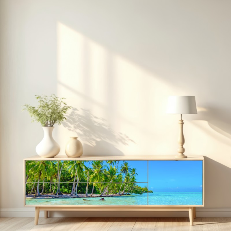 Naklejka repozycjonowalna tropikalna plaża z palmami – Wallissimo® Naklejka repozycjonowalna tropikalna plaża z palmami – Wallissimo®