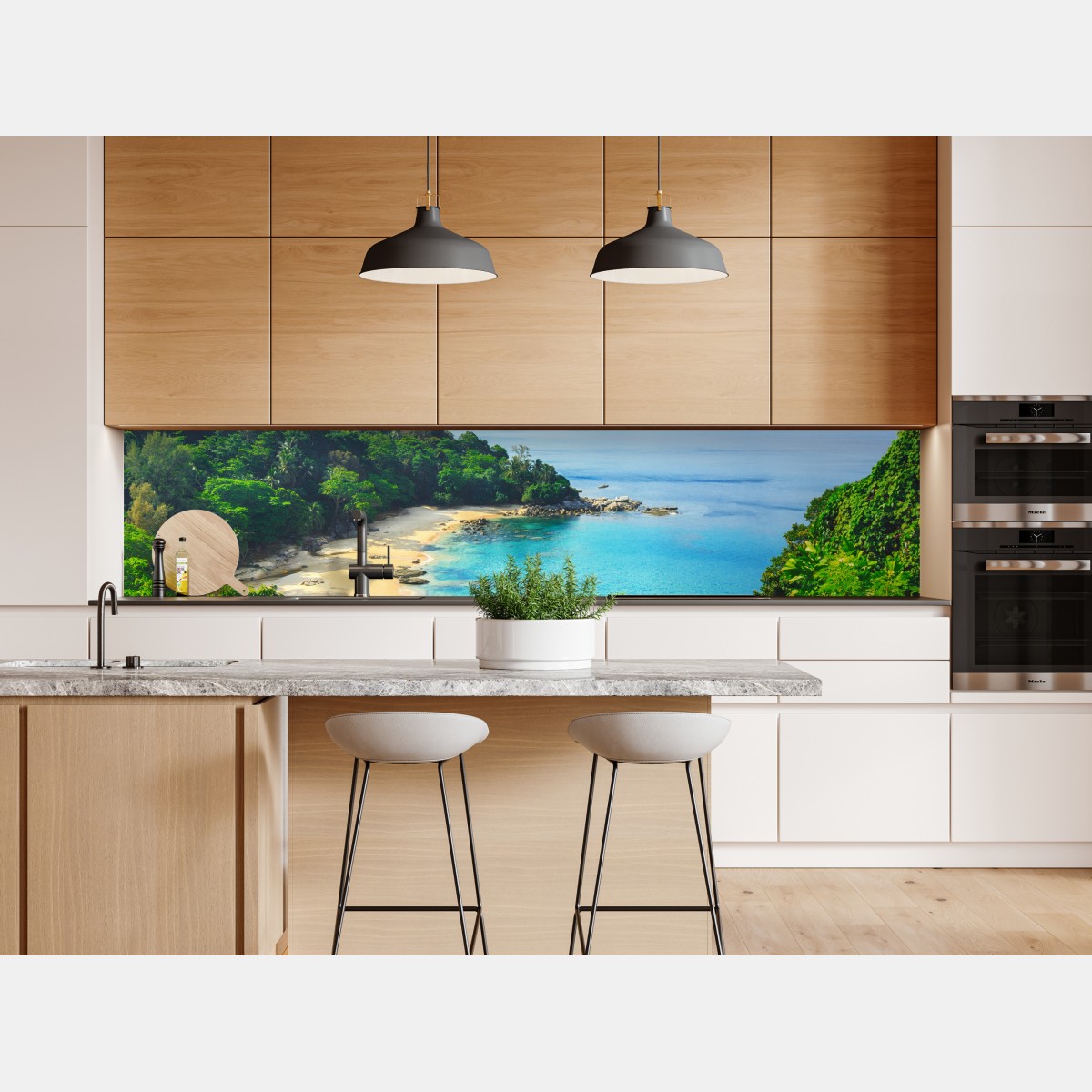 Naklejka repozycjonowalna tropikalna turkusowa zatoka z palmami – Wallissimo® Naklejka repozycjonowalna tropikalna turkusowa zatoka z palmami – Wallissimo®