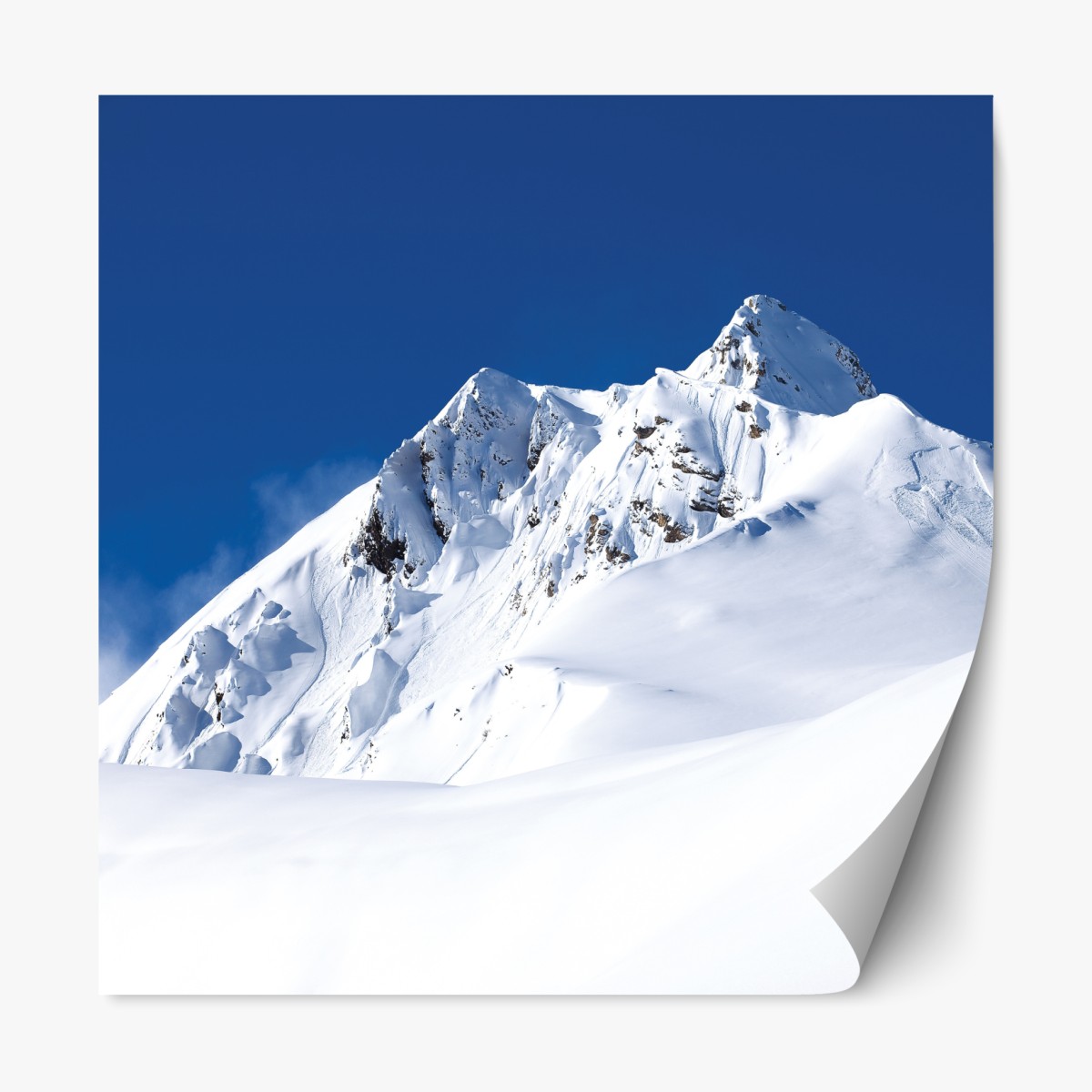 Repositionable sticker snow-covered alpine peak under deep blue sky