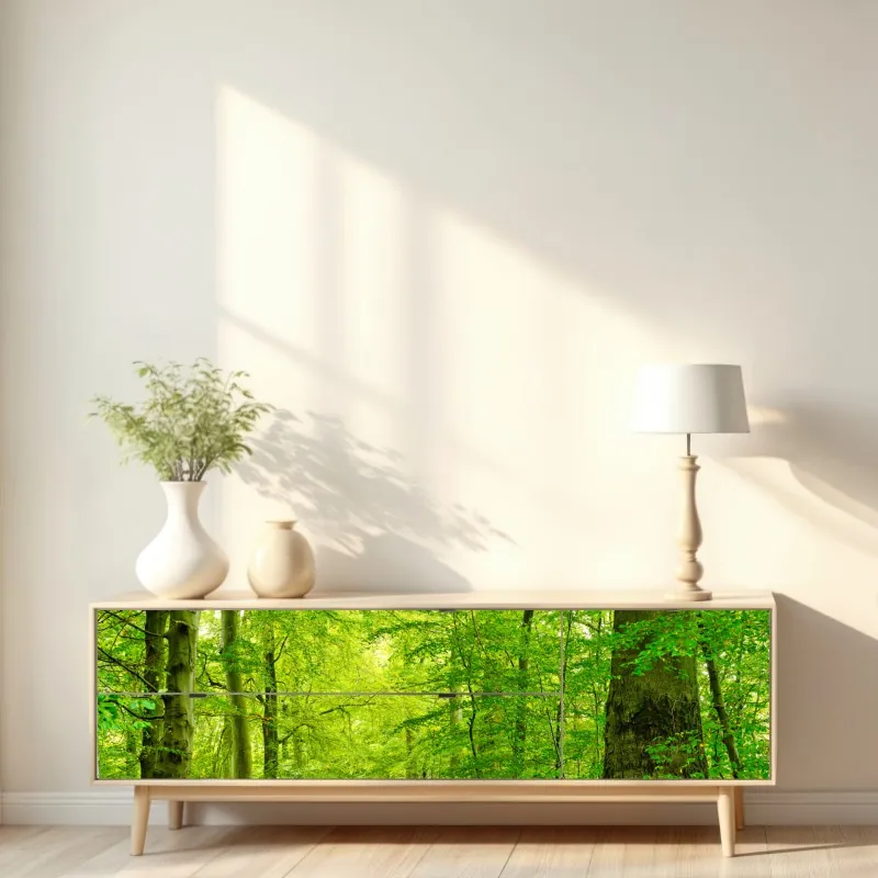 Naklejka repozycjonowalna spokojna zielona leśna ścieżka