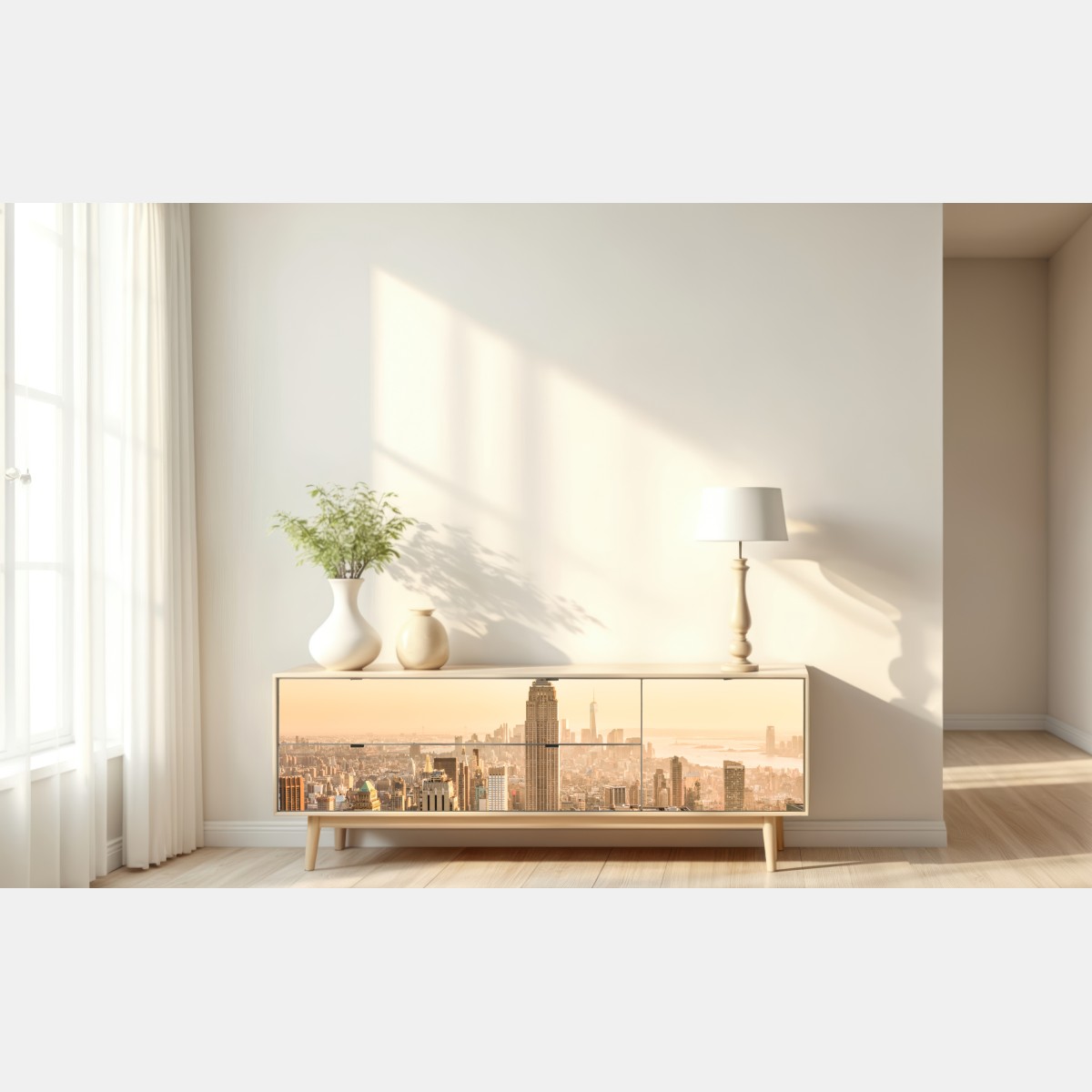 Naklejka repozycjonowalna panorama Nowego Jorku o złotej porze – Wallissimo® Naklejka repozycjonowalna panorama Nowego Jorku o złotej porze – Wallissimo®