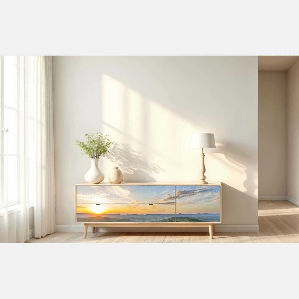 Naklejka repozycjonowalna wschód słońca nad łąką we Włoszech – Wallissimo® Naklejka repozycjonowalna wschód słońca nad łąką we Włoszech – Wallissimo®