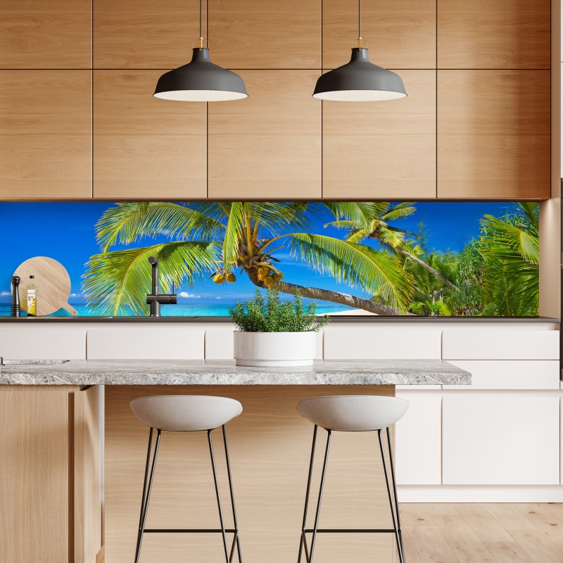 Naklejka repozycjonowalna Morze Andamańskie tropikalna plaża z pochyloną palmą – Wallissimo® Naklejka repozycjonowalna Morze Andamańskie tropikalna plaża z pochyloną palmą – Wallissimo®