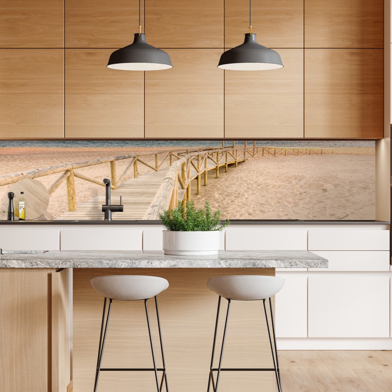 Naklejka repozycjonowalna drewniany pomost na plaży Trafalgar o zachodzie słońca – Wallissimo® Naklejka repozycjonowalna drewniany pomost na plaży Trafalgar o zachodzie słońca – Wallissimo®