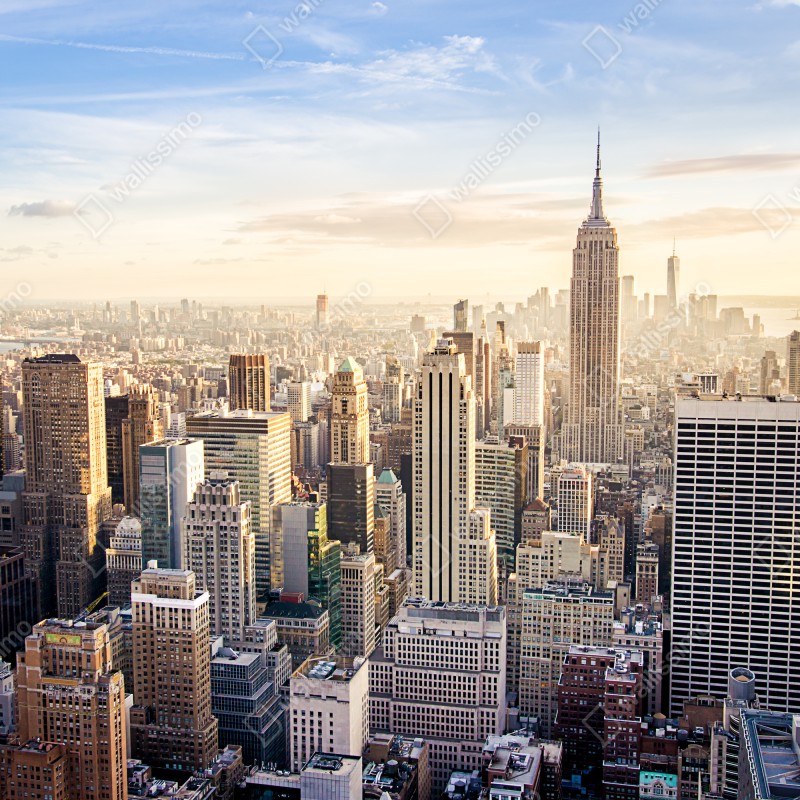 Naklejka repozycjonowalna panorama Nowego Jorku o wschodzie słońca – Wallissimo® Naklejka repozycjonowalna panorama Nowego Jorku o wschodzie słońca – Wallissimo®