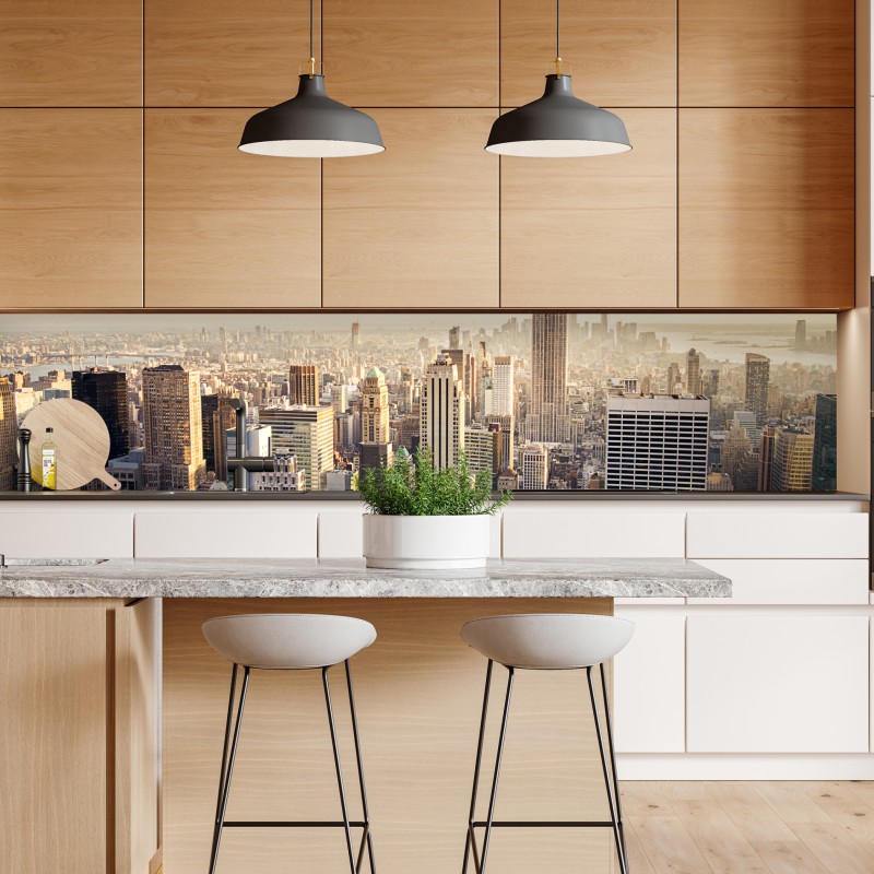 Naklejka repozycjonowalna panorama Nowego Jorku o wschodzie słońca – Wallissimo® Naklejka repozycjonowalna panorama Nowego Jorku o wschodzie słońca – Wallissimo®