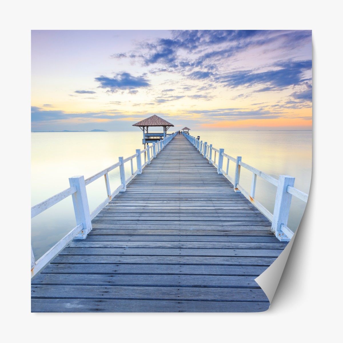 Repositionable sticker tranquil wooden pier at sunset
