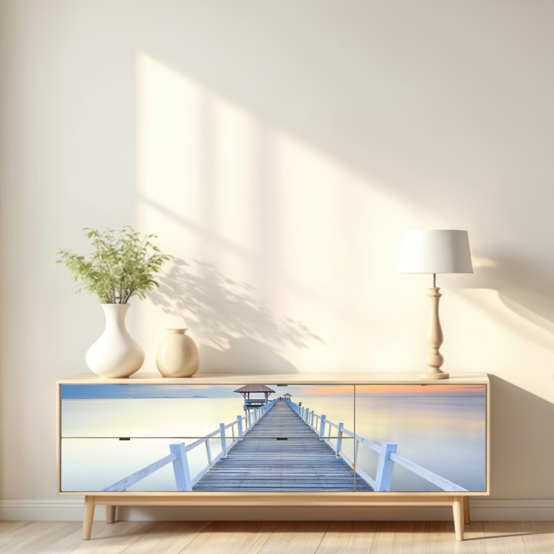 Naklejka repozycjonowalna spokojne drewniane molo o zachodzie słońca – Wallissimo® Naklejka repozycjonowalna spokojne drewniane molo o zachodzie słońca – Wallissimo®