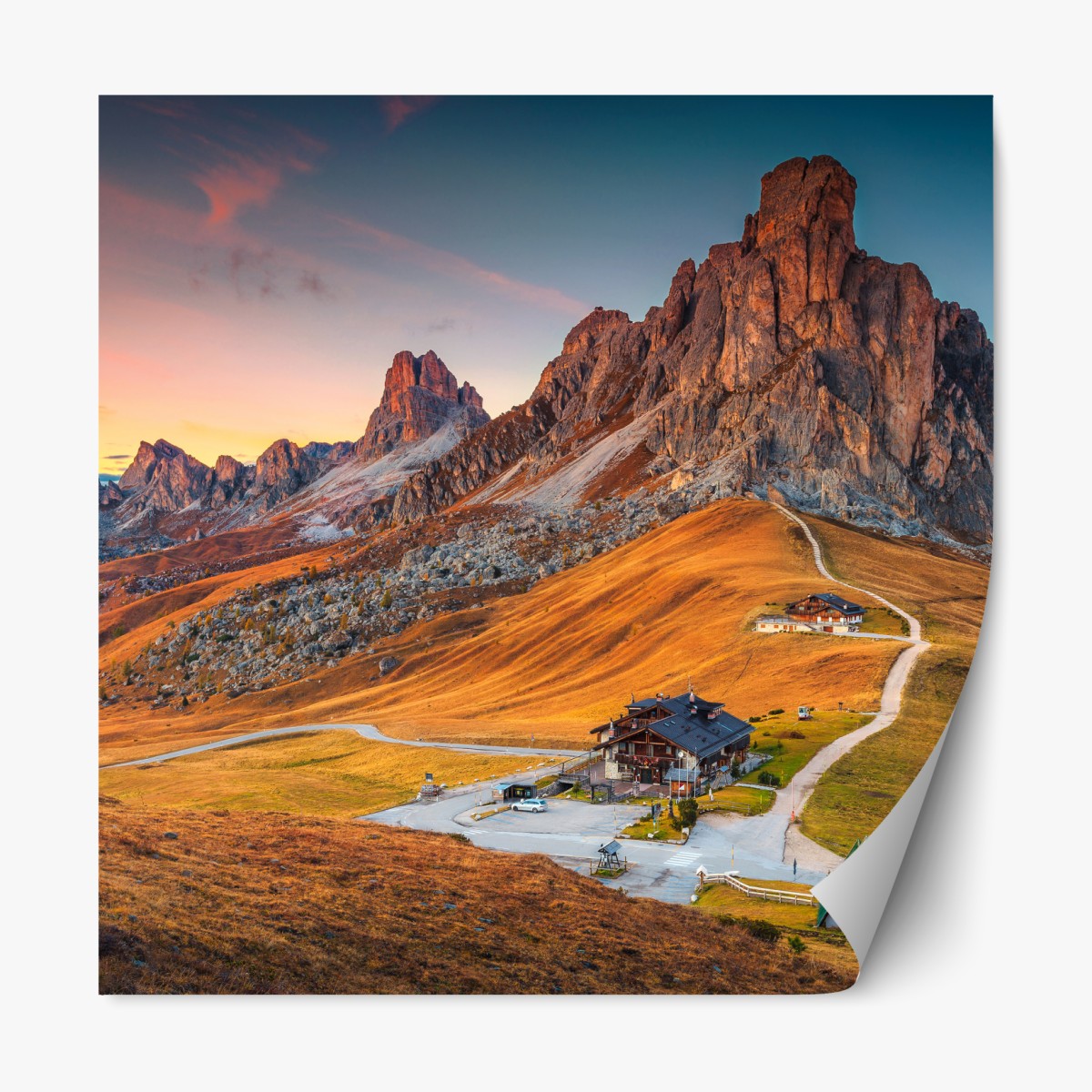 Repositionable sticker sunset over Passo Giau, Dolomites